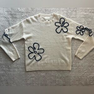 Cynthia Rowley 100% Cashmere Floral Design
Crewneck Sweater Women M Cream